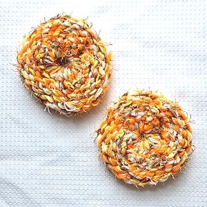 Eco-Friendly Variegated Yarn Scrubby Sponge,  Set of 2 Orange Tan Yellow